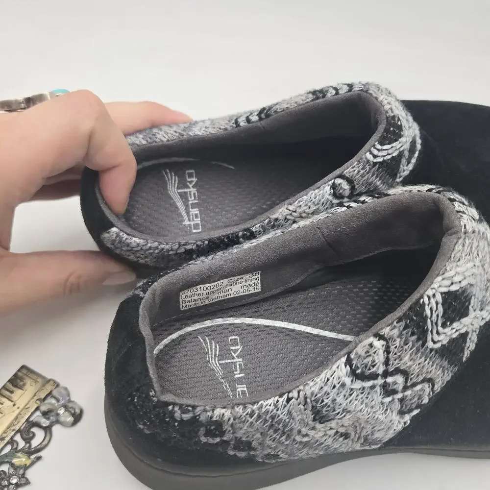 Dansko Black Suede Brittany Sweater Cuff Slip On Clog Mules sz 38 US 7.5 Comfort